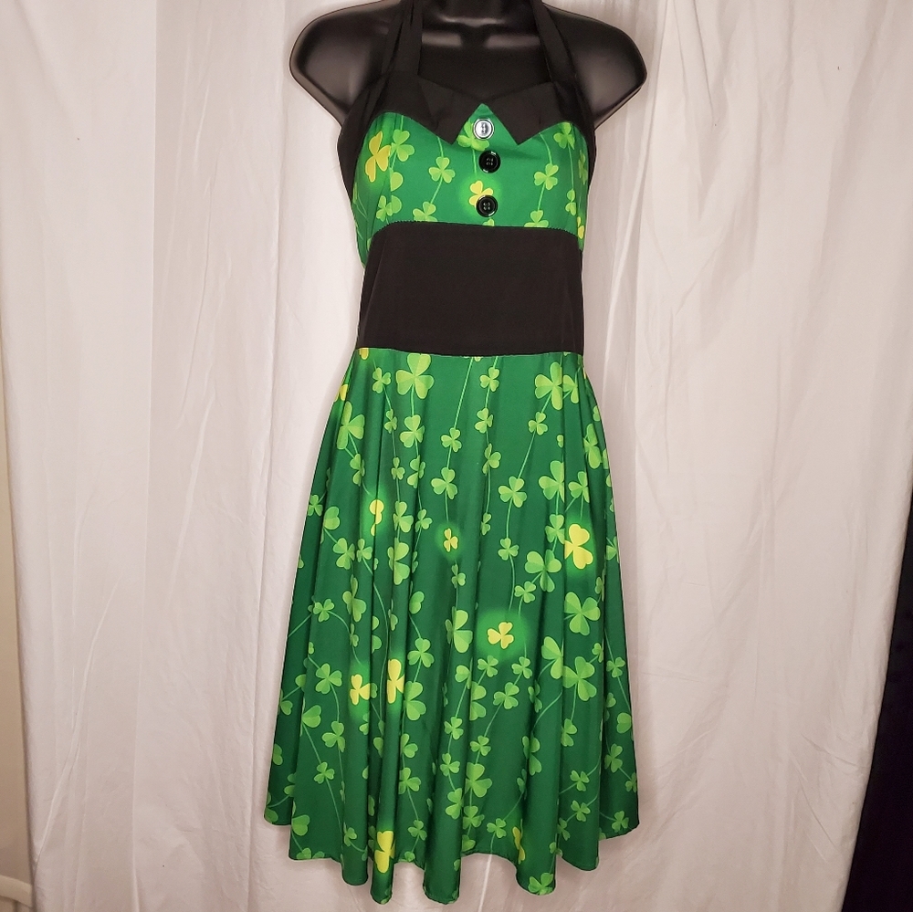 Green Shamrock Pinup Retro Swing Dress